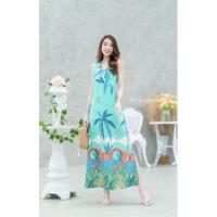 ราคา Maxi dress คอวีลายต้นมะพร้าวสุดชิค (17617754379)