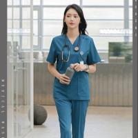 ราคา ปักชื่อฟรี เครื่องแบบทางการแพทย์สครับเสื้อเชิ้ตพยาบาลสตรีโรงพยาบาลชุดขัดสำหรับผู้ชาย Workwear รอบคอด้านบนและชุดสูทกางเกง (19839291861)