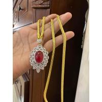 ราคา จี้เพชรสวิส เพชรสวยงานละเอียดพลอยแดงทับทิม พร้อมสร้อยคอยาว 24 นิ้ว (21237371384)