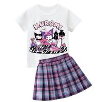 ราคา Graceful Girls Sets with Cartoon Kuromi 100 Cotton T shirt And JK Dress Plaid Skirt Free Bow Tie (19756544214)