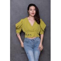 ราคา ป้าย Mirrorsister 30321 4 เสื้อทรงเก๋ คอวีอกไขว้แต่งขอบช่วงเอวสวยๆ โดดเด่นที่ช่วงแขนจับจีบเดรปช่วงไหล่ให้ดูพอง (20286375378)