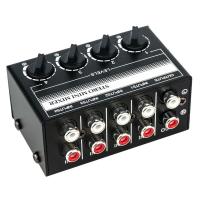 ราคา 4 Channel Stereo Audio Mixer Support RCA Input and Output Mini Passive Stereo Mixer with Separate Volume Controls (12515578564)