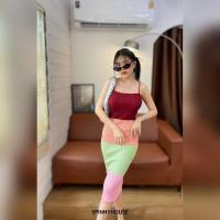 ราคา SpinnyHouse ชุดเดรสสายรุ้ง ไหมพรม เดรสยาว เข้ารูป ทรงสวย ผ้านุ่ม เดรสสายรุ้ง (18042239430)