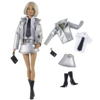 ราคา ชุดเสื้อผ้าหนังสีเงินสำหรับตุ๊กตาบาร์บี้ชุดเสื้อแจ็คเก็ตสั้นแฟชั่นเสื้อกระโปรงรองเท้าบูทกระเป๋าเงินสำหรับ1 6บาร์บี้ (19314236440)