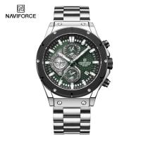 ราคา นาฬิกา NAVIFORCE สำหรับผู้ชายนาฬิกาข้อมือกันน้ำนาฬิกากีฬาหยุดวันที่สแตนเลสสตีลของแท้ขาตั้งกล้อง8026 (21030712499)