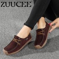 ราคา ZUUCEE รองเท้าเรือรองเท้าส้นเตี้ยรองเท้าไม่มีส้นผู้หญิงขนาดใหญ่ลูกไม้ขึ้นรองเท้าหนังรองเท้าหนังนิ่ม (16678900980)