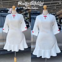 ราคา กี่เพ้าสาวอวบ มี3ขนาดสีพื้นงานสวยผ้าซาร่าห์ใส่สบายชายระบายมีซิปหลังB009 (17439179666)