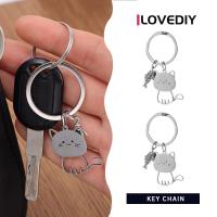 ราคา ILOVEDIY พวงกุญแจจี้คู่แมวการ์ตูนน่ารักสแตนเลสพวงกุญแจเหล็กปลาแมวกินแบบญี่ปุ่น (21314347400)