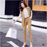 ราคา TW9320 Set 3 ชิ้น เสื้อสูท สายเดี่ยวลายจุด กางเกงขายาว (17250047494)