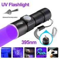 ราคา 395Nm UV Light Flashlight Blacklight USB Rechargeable LED Flashlight Waterproof Inspection Pet Urine Torch Lamp (16269514828)