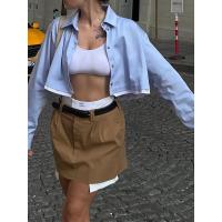 ราคา เสื้อครอปการต่อผ้าแบบสีตัดกันแขนยาวลำลองมีกระดุมเสื้อปกสำหรับผู้หญิงที่สวยงาม (17329974795)