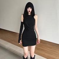 ราคา ชุดเดรสสีดำมีฮู้ดสไตล์ทรายเศษซากสำหรับผู้หญิงเดรสสั้นมีแขนเข้ารูปออกแบบพิเศษแนววินเทจใส่แล้วดูผอมเพรียว (19862670823)