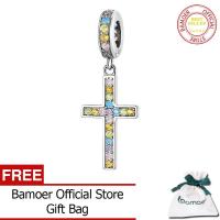 ราคา BAMOER 925เงินสเตอร์ลิงจี้กางเขนหลากสีสำหรับผู้หญิงสร้อยข้อมืองูแท้หรือกำไลข้อมือเครื่องประดับหรูลายไม้กางเขนสีรุ้ง SCC2156 (11609223715)