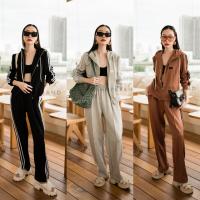 ราคา เซตวอร์ม 2 ชิ้น เสื้อ แจ็คเก็ตซิปหน้า กางเกงขา ยาว แต่งแถบข้าง VSHOP (19568161596)