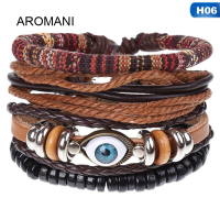 ราคา กำไลข้อมือหนังถักปรับได้สร้อยข้อมือลูกปัดไม้เชือกวินเทจสำหรับผู้ชายและผู้หญิง (3680942428)
