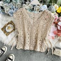 ราคา เสื้อคลุมผ้าถักฉลุลายเสื้อตัวบนเสื้อคลุมไหล่ลูกไม้ทรงหลวมแนววินเทจเสื้อคลุมไหล่ตัวเล็กเสื้อกั๊กแบบสั้นสไตล์ชาแนลเสื้อกั๊กผู้หญิงสำหรับฤดูร้อน (20099522282)