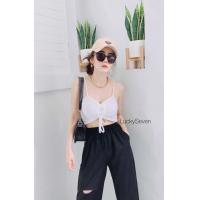 ราคา เสื้อสายเดี่ยวไหมพรมเชือกรูดด้านหน้า น่ารักกรุบกริบผ้านุ่มไม่บาดผิว งานสวยมาก free size แมทซ์ง่าย (8669562586)