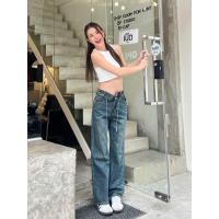 ราคา Ribbon Jeans กางเกงยีนส์แต่งเชือกผูกพับเอว ทรงสวย (20627676084)