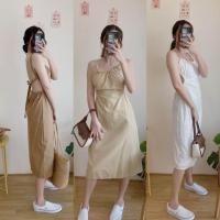 ราคา HK Korea สายเดี่ยวคอรูด เว้าเอว โชว์หลัง เดรสสายเดี่ยวผูกมินิโบว์ (20965274819)