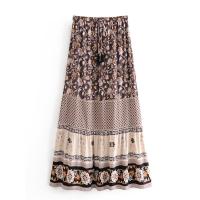 ราคา Vintage Chic Fashion Hippie Women Purple Floral Print Beach Bohemian Skirt High Elastic Waist A Line Boho Maxi Skirts Femme (13315947950)