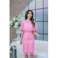 ราคา สีชมพู ฟ้า เดรสลูกไม้ปักนูนซีทรูคลุมไหล่ ลายสวยตัดเย็บดี มีซับในค่ะ เดรสไปงาน เดรสออกงาน M 3XL (17039968192)