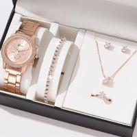ราคา 6pcs Set Luxury Watch Women Ring Necklace Earrings Rhinestone Fashion Wristwatch Female Casual Ladies Watches Bracelet Set Clock (20009004642)