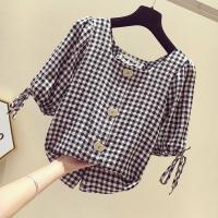 ราคา เสื้อเชิ้ตสตรีลายสก็อตทรงหลวมเสื้อเชิ้ตแขนสั้นคอวีสไตล์เกาหลีสำหรับฤดูร้อนสินค้าใหม่ปี2022 (12254619007)