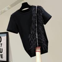 ราคา เสื้อยืดแขนสั้นแบบเย็บติดเพชรสำหรับงานหนักเสื้อยืดลำลองสีทึบกระชับสัดส่วนสำหรับเวอร์ชันเกาหลีฤดูร้อน (19287230830)