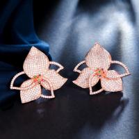 ราคา เลื่อมต่างหูประกอบเครื่องแต่งกายแฟชั่นเคลือบทองคำสีกุหลาบสีเงินแบบเต็มไมโครปู AAA เพชรสังเคราะห์รูปใบไม้คุณภาพสูงต่างหูหมุดอันใหญ่ผู้หญิงสำหรับงานเลี้ยง SE863 (19967264035)