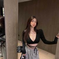 ราคา พร้อมส่ง เสื้อครอปเเขนยาวรัดรูป เสื้อครอปไขว้หน้า ไขว้หน้า ผ้ายืดเยอะ นิ่มมากก ใส่สบาย (17415813287)