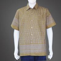 ราคา เสื้อเชิ๊ตชาย หม้อห้อมแท้ ลายขอ ลายขอพระราชทาน 3 กระเป๋า กัดลายกราฟิก (18079009808)