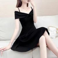 ราคา พร้อมส่ง เดรสสายเดี่ยว สีดำเดรสทรงเอ เดรสกระโปรงสั้น ชุดเดรสเซ็กซี่ เดรสสายเดี่ยวผู้หญิงราคาดี (18260783331)