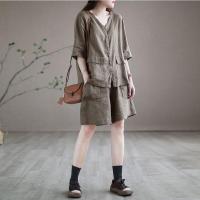 ราคา เซ็ตผ้าคอตตอนและกางเกงขาสั้นสองชิ้นสำหรับผู้หญิงชุดเสื้อลำลองและคลุมหน้าท้องแบบย้อนยุคทรงหลวมใหม่ฤดูร้อน (19864174779)