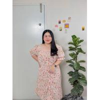 ราคา 144 B ชุดเดรสสาวอวบ ชุดไปเที่ยวทะเล เดรสแขนสั้น กระดุมหน้าแขนตุ๊กตา (16551505680)