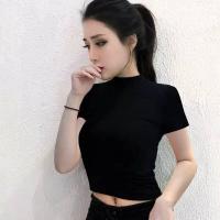 ราคา เสื้อครอปคอเต่าแขนสั่น เอวลอย ผ้าคอตตอน เสื้อครอปคอเต่า แขนสั่น สีพื้น (19317096432)