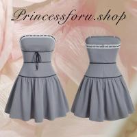 ราคา เดรสเกาะอก สีเทา ผูกโบว์ด้านหน้า แฟชั่นเวียดนาม (20993397972)