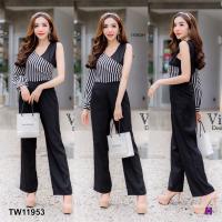 ราคา TW11953 จั๊มยาวไหล่เฉียงลายริ้ว Long slanted shoulder pump (1482028535)
