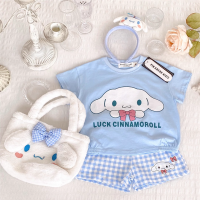 ราคา Sanrio ชุดกางเกงขาสั้นลายเด็กผู้หญิงแขนสั้นสำหรับฤดูร้อนชุดกางเกงขาสั้นลาย Hello Kitty ของฉัน Melody Kuromi Cinnamoroll เสื้อยืดผ้าฝ้ายของขวัญสำหรับเด็ก (20237558624)