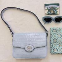 ราคา 2023 new TORY BURCH TB Robinson Alligator Embossed Convertible Crossbody Shoulder Bag 140610 Blue Mist (20015602654)