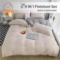 ราคา Dansunreve 4IN1 Flatsheet Set Plain Flat Sheet Duvet Cover Pillowcase Skin friendly Macaron Color Bedding Set (19413092452)