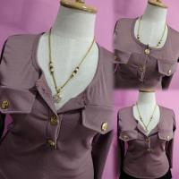 ราคา จัดส่งทันที ต๋องแฟชั่น อก38 46 ยาว23 แขนยาวผ้านิ่มมากกระดุมทองแต่งกระเป๋าสามเหลี่ยมแขนยาว (16960311610)