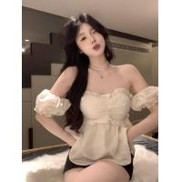 ราคา TTBE TikTok ร้อน คลังสินค้าพร้อม เสื้อเปิดไหล่ข้างเดียวดีไซน์ชุดชั้นในตาข่าย2023ใหม่เสื้อแขนสั้นสไตล์เกาหลีที่2023เสื้อปาดไหล่แขนสั้นฤดูร้อน (18475329231)