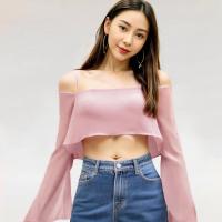 ราคา Closet Crush Off shoulder crop blouse Pink เสื้อครอปปาดไหล่แขนยาว (21298143836)