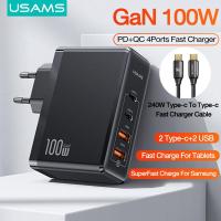 ราคา USAMS 100W GaN Fast USB C Charger EU 2 Pin 4 Port Fast Charge Type C เครื่องชาร์จ USB A สำหรับ Samsung ip 11 12 Ip 14 14Plus 14 Pro Max macbook Pro แอร์ Oppo vivo xiaomi (16501336943)