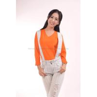 ราคา t shirt export เสื้อยืดแฟชั่น ผู้หญิง ผู้ชาย ทรงตรง T Shirt คอวี แขนยาว สีส้ม (418551573)