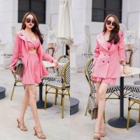 ราคา เซตสูท 3 ชิ้น เสื้อสูท เสื้อครอป กางเกงขาสั้น สีชมพู BT studio (15956403011)