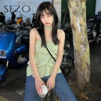 ราคา SEZO เสื้อกั๊กมีสายคล้องไหล่เปิดไหล่ลายสก๊อตแบบเกาหลีสำหรับผู้หญิง (18917401164)