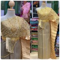 ราคา ชุดไทยสไบเฉียง 3 ชิ้น ผ้าถุง สไบลูกไม้ สไบพลีท (15543366083)