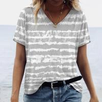 ราคา Contrast Striped Short Sleeve T Shirt Women S Oversize 3D Print V Neck Top Fashion Casual Loose Tees (16602527098)