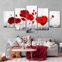 ราคา ชุดโปสเตอร์ดอกไม้สีแดงภาพวาดผ้าใบทันสมัยพืชดอกไม้และภาพศิลปะบนผนัง5ชิ้น5F 0717 (19739137751)